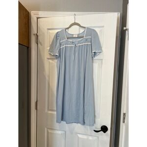Fundamentals Nightgown Blue Nylon Floral Lace Trim Vintage Grandmacore L/G Retro